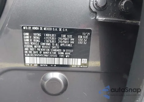 2022 Honda Hr-V 2Wd Ex from USA, damaged, VIN 3CZRU5H53NM720500